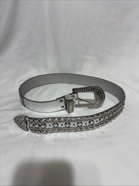 Source Unknown Silver Women's Studded Rhinestone Buckle Belt